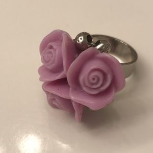 Enamel purple rose statement ring NEW